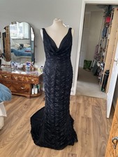 Frank Usher Long Black Lace Evening Gown
