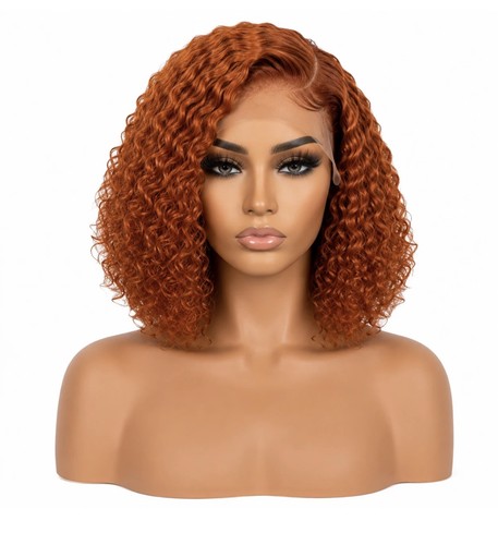 Ginger curly bob wig human - curly,