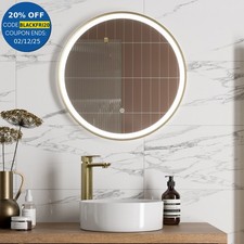 Round LED Mirror Illuminated Touch Bathroom Demister Mains Powered Brushed Brass