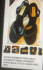 SANDALS SHOES WOMEN’S SIZE 6 SLING BACK STYLE BLK DIAMANTÉ EMBELLISHED HIGH HEEL
