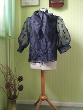 ZARA Black Transparent Elegant Polka Dot Chiffon  Puasy Bow Blouse size S NEW