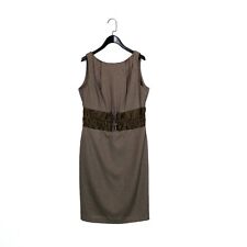 Charas Brown Ruched Buckle Waist Pleated Front Woven Sheath Dress - Size 14