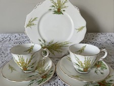 Vintage Royal Stafford Bone China Tea Set for Two - Broom Pattern