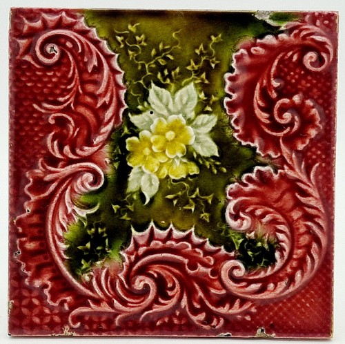 Antique fireplace tile moulded - tile,