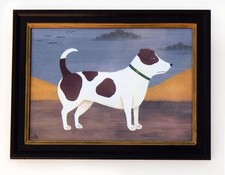 Naive Jack Russell Terrier Folk Art Dog Print In Hand Painted Black Frame