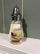 1930s Ceramic Sugar Sifter, Depicting a Scene Of Highland Cattle 
