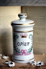 French Opium Jar Antique Porcelain Apothecary Pharmacy Pot Storage Canister