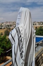 Men Tallit Prayer Shawl 42" X 63" Made in Israel - Black/Silver, Wedding Tallit