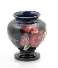 Vintage Moorcroft Pottery Orchid Pattern Vase Tubelined Cobalt Blue Glaze