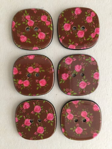 Square buttons 24mm pink - , brown
