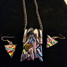 Dichroic Fused Glass Pendant And Pair Of Earings