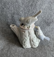 Vintage Blue White Bird Branch Teapot With Lid Ornament Porcelain