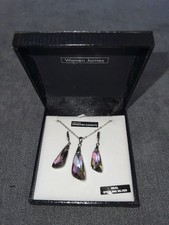 Warren James Purple Crystal Necklace Earrings Sterling Silver Swarovski Elements