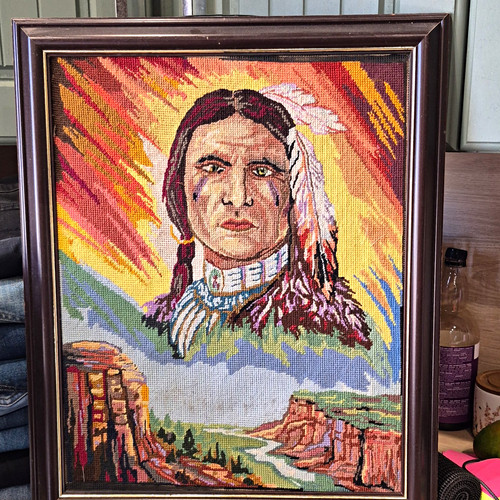 Framed finished needlepoint - framed,