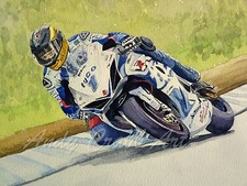 Guy Martin  watercolour print by Andy Crabb Tyco Suzuki #312