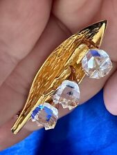Beautiful Goldtone SWAROVSKI Swan Clear Crystal Lily of The Valley Brooch Pin