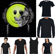 DJ SKULL T-SHIRT Mens Happy Face Funny DJing Dance Music 90s Rave Acid House
