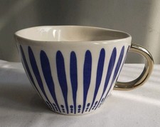 Quirky Aphorism Mug Cobalt Blue Abstract Stripes & Dots Pattern & Gold Handle