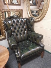 Leather Chesterfield Chair Green Buttoned Seat Wing Back Vintage Free ? 