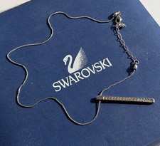 Genuine Swarovski Crystal Bar Pendant Necklace 40-45cm Rhodium Plated Swan Sign