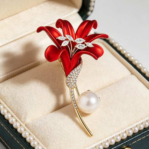 Red lily flower - flower, brooch