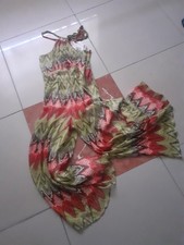 Vintage 1970s Style Flared Trouser Jumpsuit UK 12 Orange Green Brown Hippy Chic