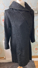 Vintage Antique Womens Long Black Astrakhan Wool Coat Jacket