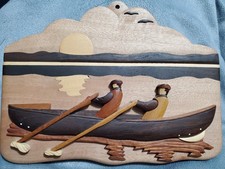 Islandcraft Carving Celtic Wood Row Boat Sunset Wall Plaque