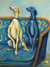 GREYHOUND/ WHIPPED DOG ORIGINAL OIL PAINTING on wooden canvas