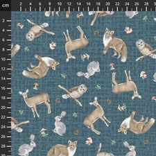 Fat Quarter Blank’s Jaded Forest Critters Owl Fox Deer Hare 100% Cotton Fabric