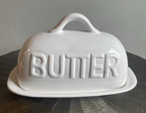 Butter dish embossed white - embossed,