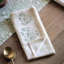  Linen Floral Serviettes Napkin set of 4 Sage Floral design  45cm x 45cm