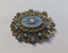 Vintage Signed  Sphinx Brooch  Victorian Revival Turquoise Colour Jewellery