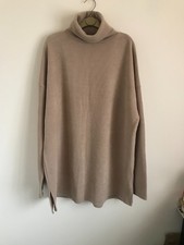 Taupe Beige Neutral Fine Knit Roll Neck Longline Top size S 10 12 Primark