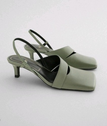Zara green leather kitten heel - kitten,