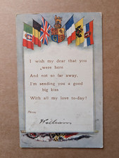 OLD POSTCARD ARTIST WW1 MILITARY ALLIES FLAG PATRIOTIC GREETINGS CE 440