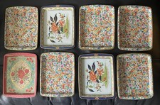 8 X Vintage Daher Decorated Ware Floral Tin Metal Trays 1970s 8”x6" England
