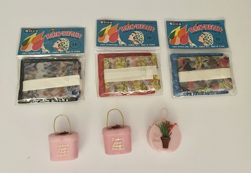 Vintage plastic rain bonnets - plastic,
