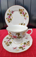 Vintage Gainsborough Fine Bone China Trio Tea Cup Saucer Plate Pink White Flower