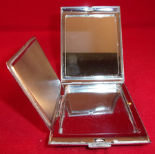Stylish Silver Metal Slimline Square 'Zenette - Made in England' Powder Compact
