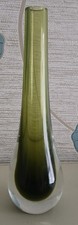 Caithness Stroma Vintage Glass Bud Vase. Sage green. (982)