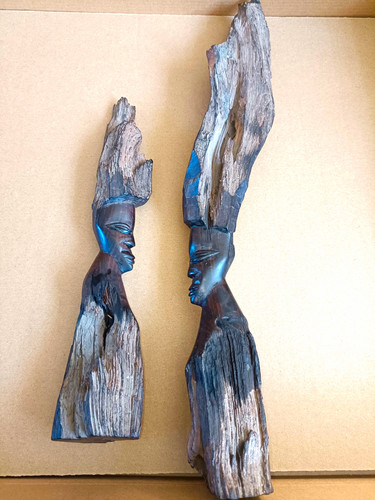 Pair hand carved tribal wood - hand,