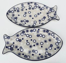 2 x Boleslawiec Poland Fish Shaped Plates/Dishes.