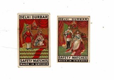 2 Old Sweden c1900s Matchbox labels Delhi Durbar