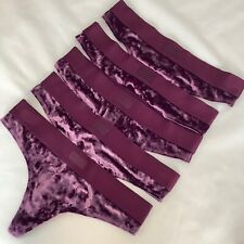 5 X Victoria's Secret PINK Purple Velvet Mesh Back Thong Panties - Size S - BNWT