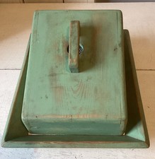 Handmade from reclaimed materials Vintage wooden lidded Cheese Dish Green vented