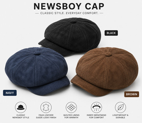 Mens faux leather newsboy - mens,