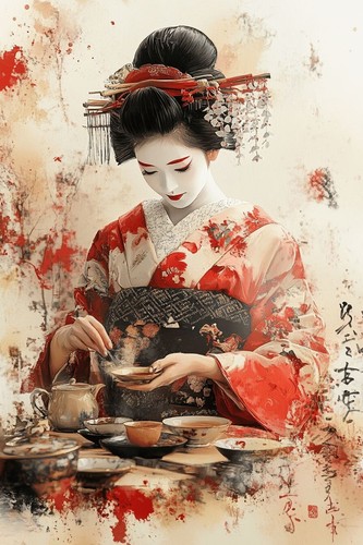 Japanese geisha woman canvas - japanese,