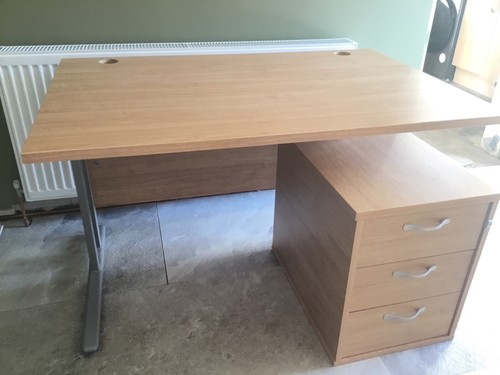 Oak desk with silver metal - desk,