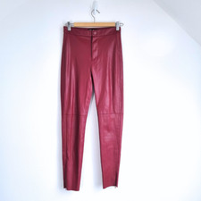 Zara Faux Leather Trousers Burgundy Dark Red Skinny Ankle Zip High Rise XS